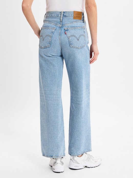 Dżinsy damskie - Szeroka nogawka w prążki