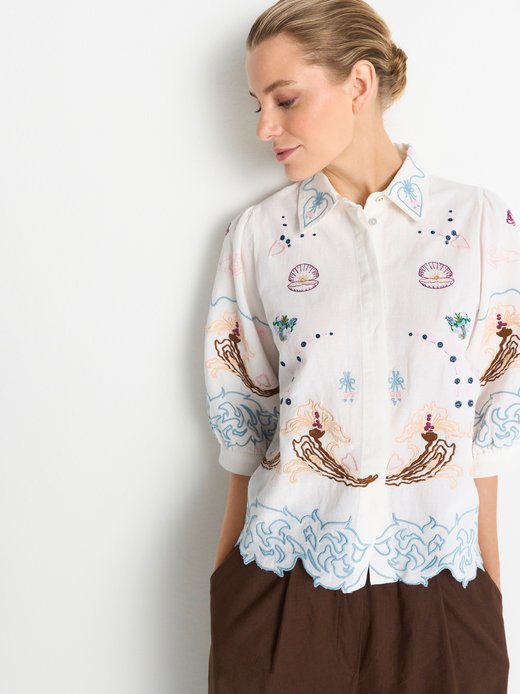 Damen Bluse mit Leinen