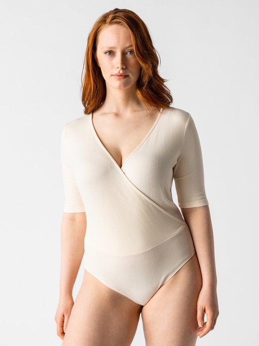 Damen Body mit 3/4-Arm in Wickeloptik