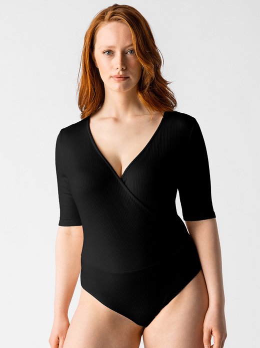 Damen Body mit 3/4-Arm in Wickeloptik