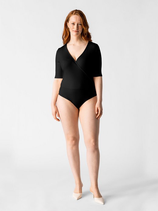 Damen Body mit 3/4-Arm in Wickeloptik