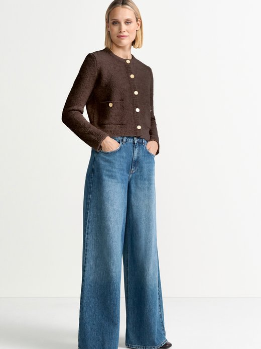 Damen Bouclé-Strickjacke mit Woll-Anteil