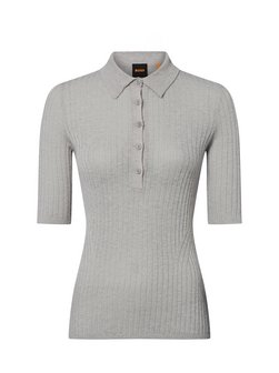Artikelbild Damen Feinstrick-Poloshirt mit Schurwoll-Anteil - Fugano von BOSS Orange in hellgrau meliert