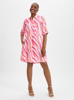 Artikelbild Damen Freizeitkleid aus Leinen von Marie Lund in altrosa weiß gemustert