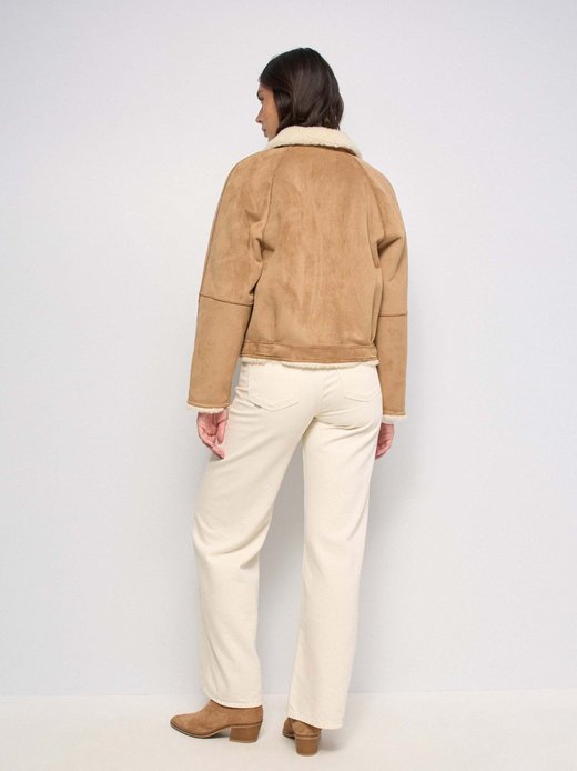 Damen Jacke - Cropped Faux Suede Shearling