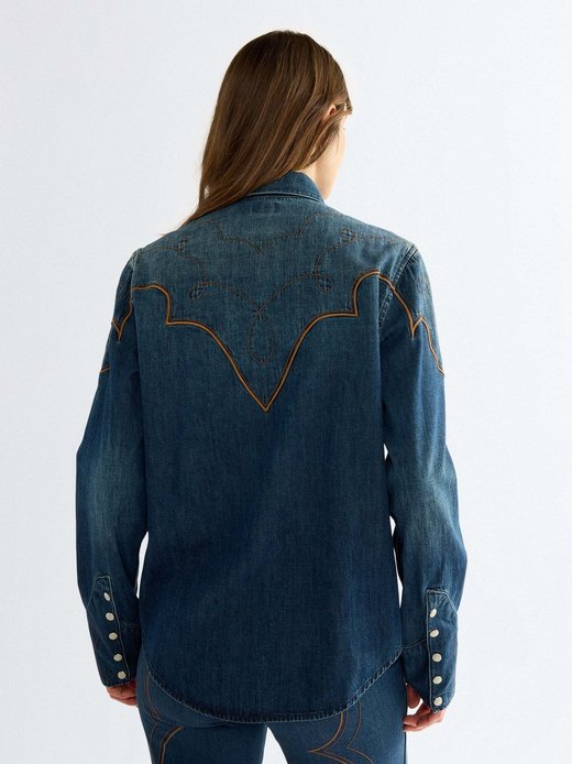 Damen Jeanshemd - Western Yoke