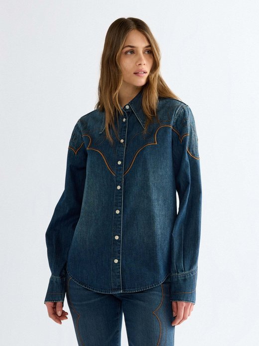 Damen Jeanshemd - Western Yoke