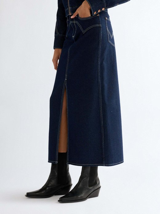 Damen Jeansrock - Western Midi