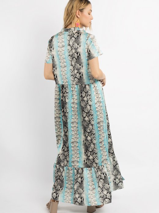 Damen Kleid kurzarm maxi