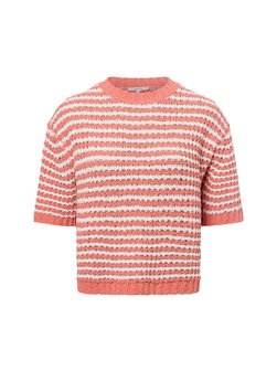 Artikelbild Damen Kurzarm-Strickpullover - Palvadora von Opus in aprikot weiß gestreift