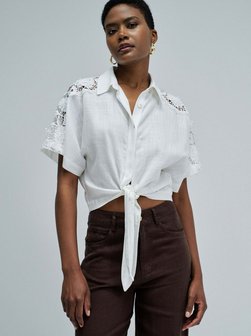 Damen Kurzarmbluse - Front Knot Short Sleeve