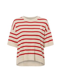 Artikelbild Damen Kurzarmpullover - Lizaa Lino Stripes von ARMEDANGELS in beige rot gestreift