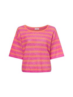Artikelbild Damen Kurzarmpullover mit Alpaka-Anteil - Nenybay von american vintage in pink orange gestreift