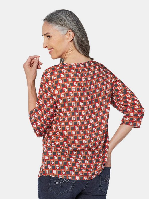 Damen Kurzgröße: Bluse 3/4-Arm mit grafischem Druck