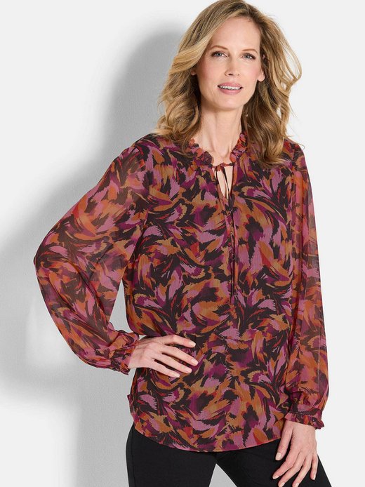 Damen Kurzgröße: Chiffon-Bluse, semitransparente Ärmel