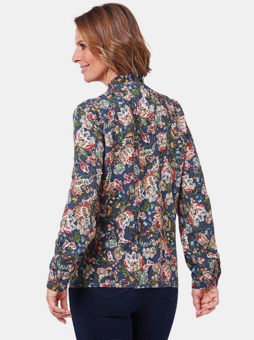 Damen Kurzgröße: Druckbluse mit Ausschnittlösung