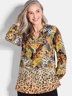 Damen Kurzgröße: Elegante Printbluse, Langarm