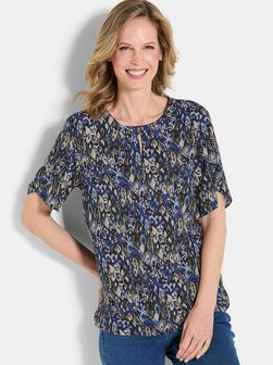 Damen Kurzgröße: Elegantes Halbarm Blusenshirt, Druck