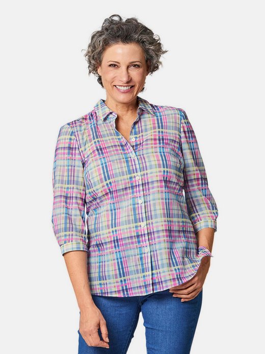 Damen Kurzgröße: Feminine Hemdkragenbluse im Karodessin