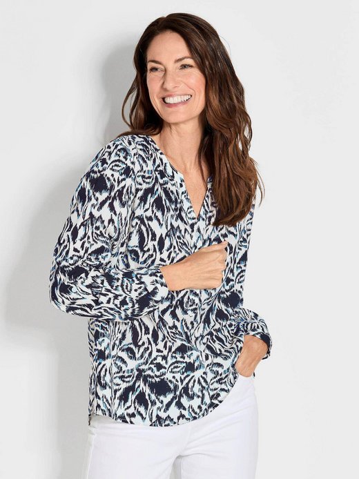 Damen Kurzgröße: Florale Druckbluse mit V-Ausschnitt