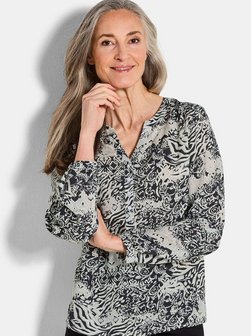 Damen Kurzgröße: Florale Druckbluse mit V-Ausschnitt