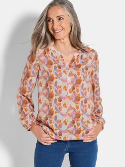 Damen Kurzgröße: Florale Druckbluse mit V-Ausschnitt