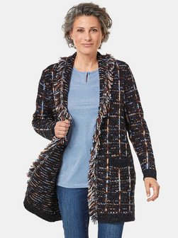 Damen Kurzgröße:Fransenstrickjacke
