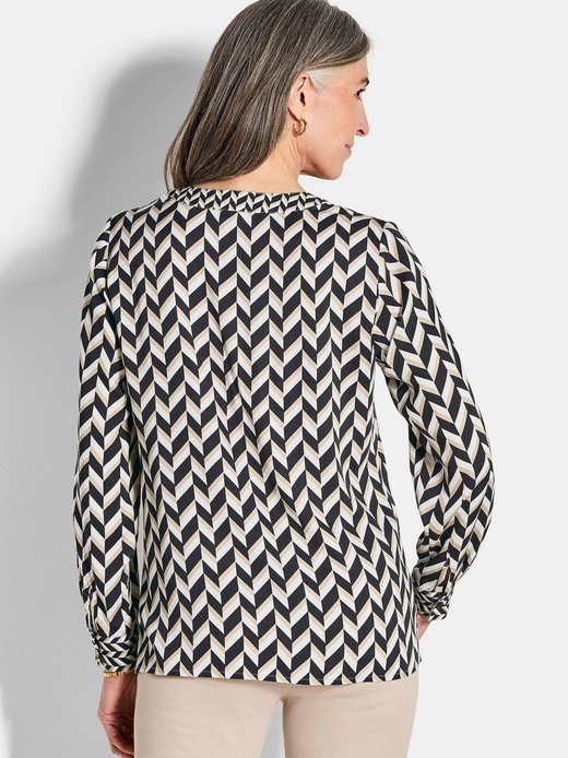 Damen Kurzgröße: Grafische Viskosebluse mit Rundhals