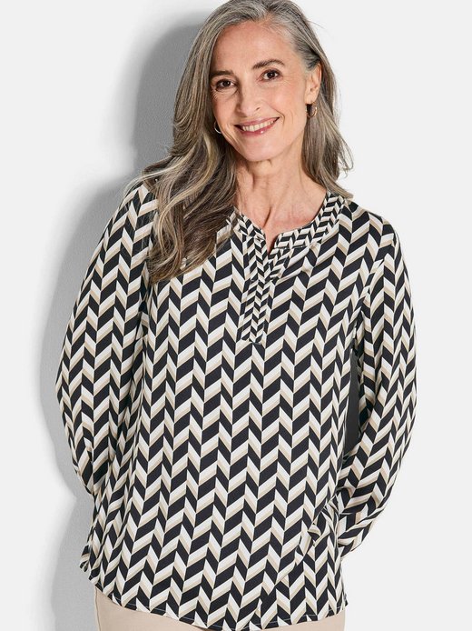 Damen Kurzgröße: Grafische Viskosebluse mit Rundhals