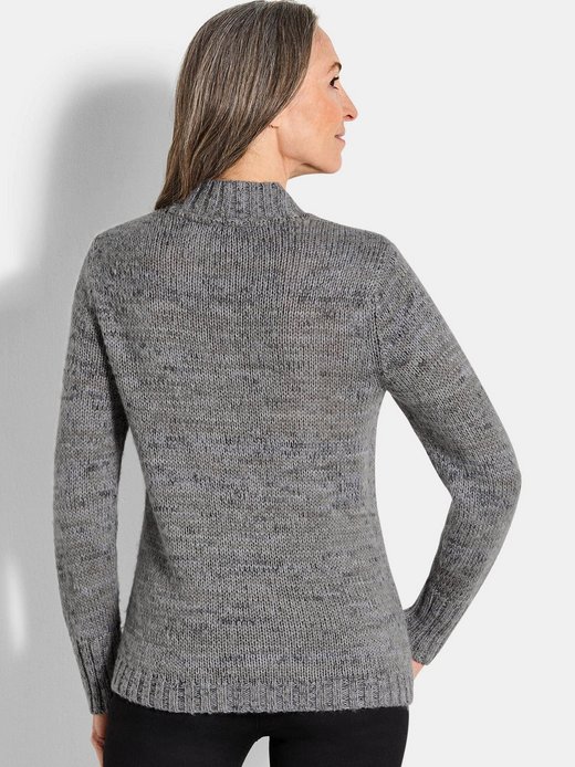 Damen Kurzgröße: Hüftlanger Langarmpullover, Zopfstrick