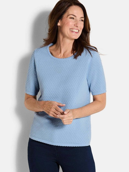 Damen Kurzgröße: Halbarm Strickshirt mit Rundhals