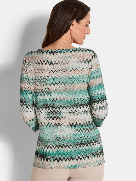 Damen Kurzgröße: Halbarm-Viskosebluse, Zickzack-Design