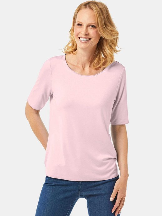 Damen Kurzgröße: Halbarmshirt mit tonaler Zierkante