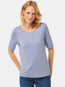 Damen Kurzgröße: Halbarmshirt mit tonaler Zierkante