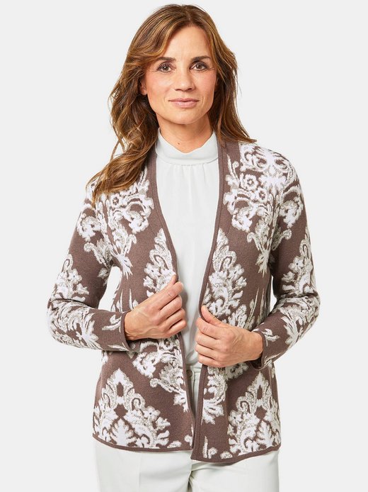 Damen Kurzgröße: Jacquard-Strickjacke mit Glanzgarnen