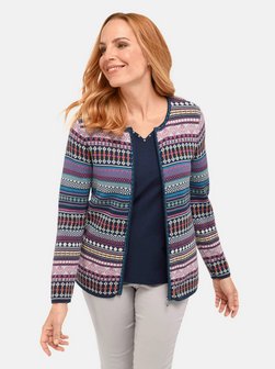 Damen Kurzgröße: Jacquardstrickjacke mit Ringelmuster