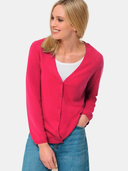 Damen Kurzgröße: Kaschmirstrickjacke mit V-Ausschnitt