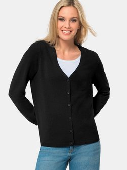 Damen Kurzgröße: Kaschmirstrickjacke mit V-Ausschnitt