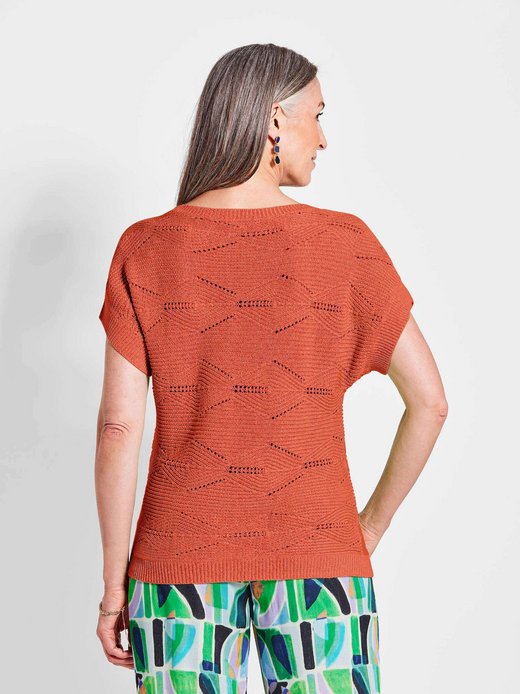 Damen Kurzgröße: Kurzarm Baumwoll-Strickshirt