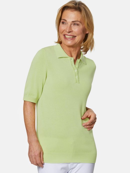 Damen Kurzgröße: Kurzarm Strickpullover mit Kragen