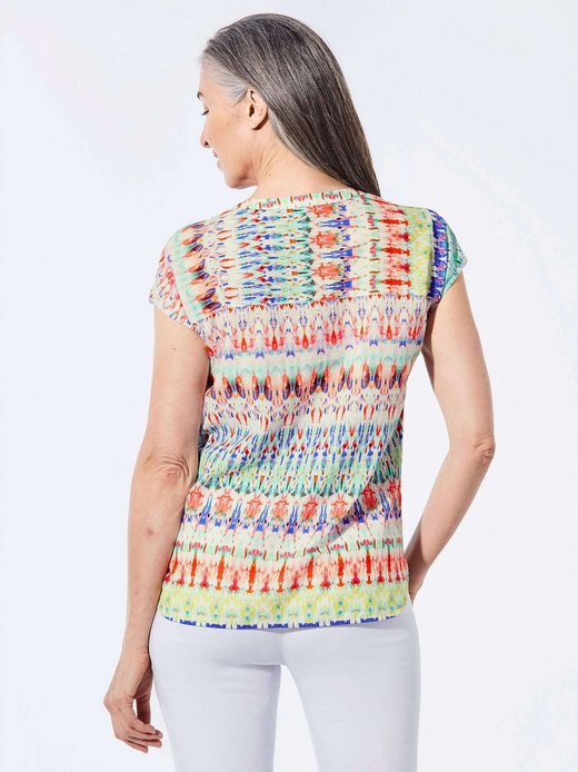Damen Kurzgröße: Kurzarm multicolor Printbluse