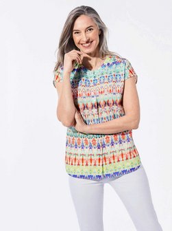 Damen Kurzgröße: Kurzarm multicolor Printbluse