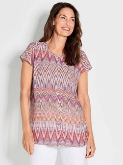 Damen Kurzgröße: Kurzarm multicolor Printbluse