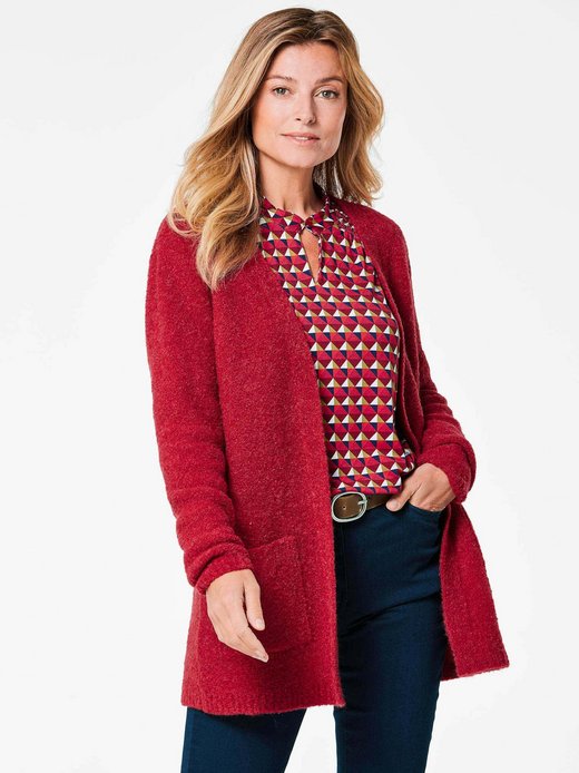 Damen Kurzgröße: Legere Strickjacke aus Bouclégarn