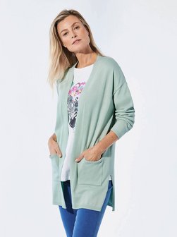 Damen Kurzgröße: Longstrickjacke mit Taschen