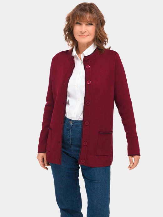 Damen Kurzgröße: Longstrickjacke mit Zierkanten