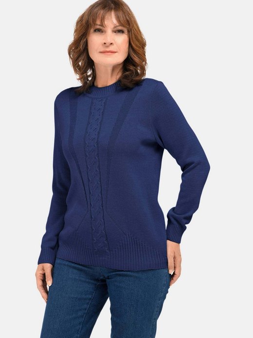 Damen Kurzgröße: Stehkragenpullover im Zopfstrick