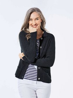 Damen Kurzgröße: Strickjacke mit Polokragen