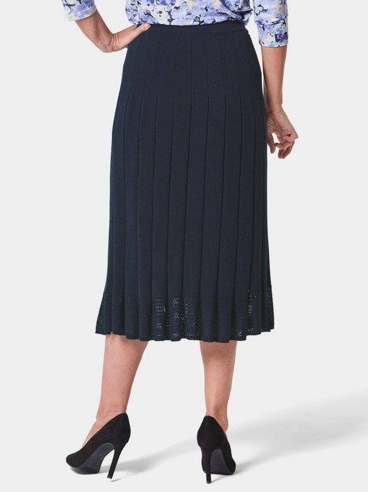 Damen Kurzgröße: Strickrock mit Falten, Ajourabschluss