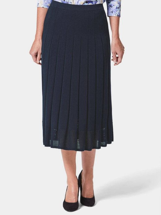 Damen Kurzgröße: Strickrock mit Falten, Ajourabschluss